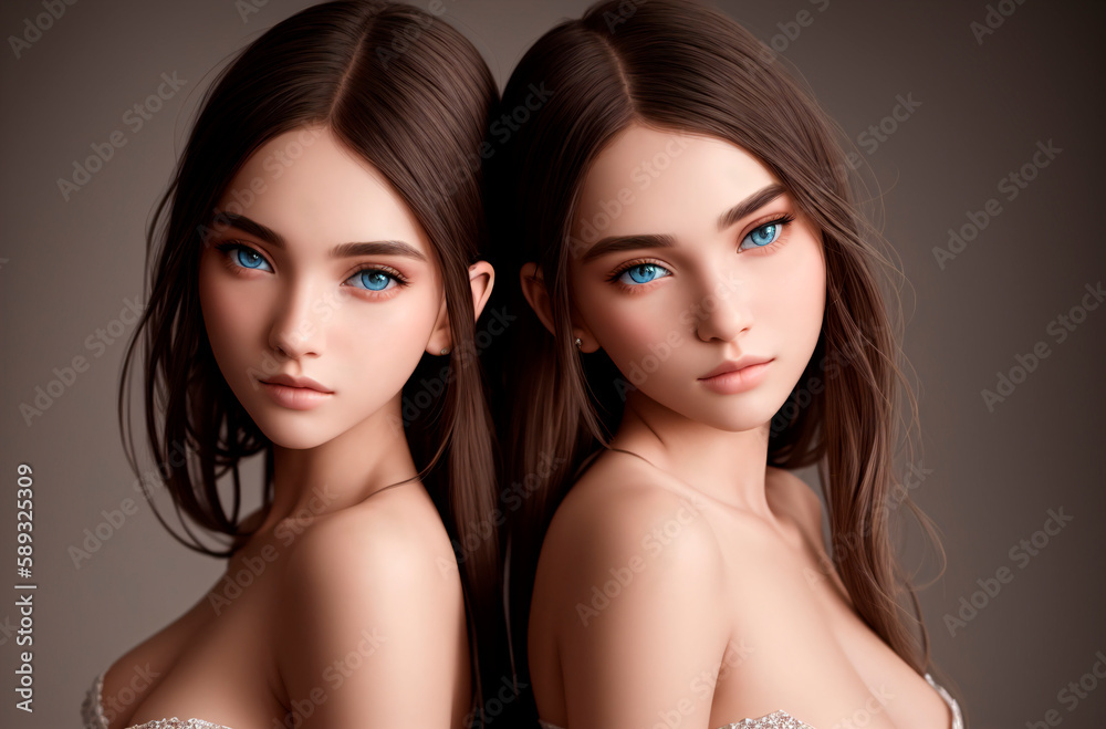 Beautiful twin girls. Generative AI. Beautiful twin girls. Generative AI.