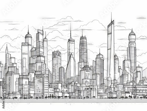 A clean and simple line drawing of a city skyline