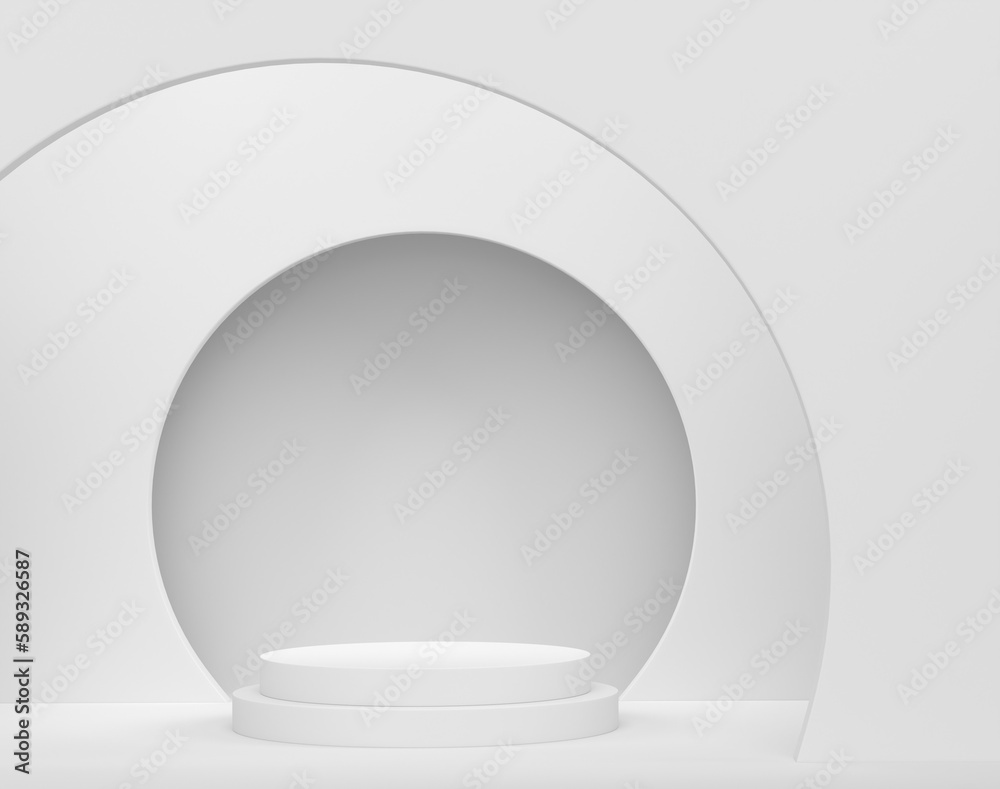 Pastel white cylinder podium with steps on monochrome background Pastel white cylinder podium with steps on monochrome background