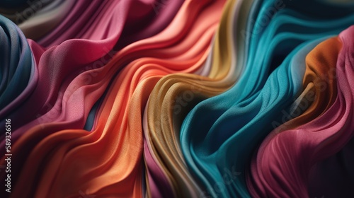 Macro shot of wavy colorful fabric with visible structure. generative ai