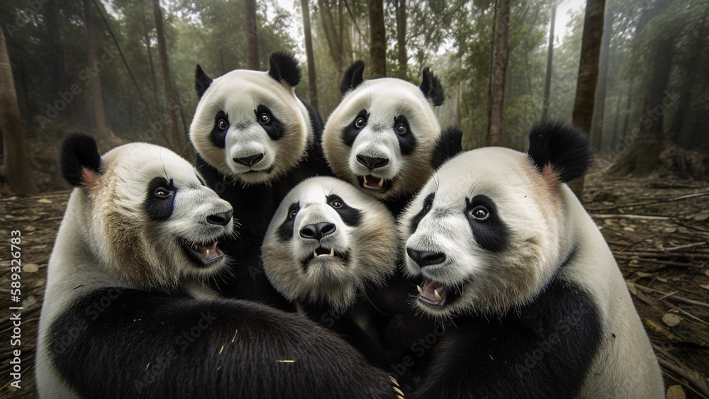 Cuddly Companions Smiling Pandas Strike a Pose for a Selfie,generative