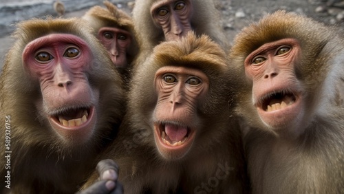 Monkeying Around: Happy Primates Captured in a Selfie,generative ai © Aylin