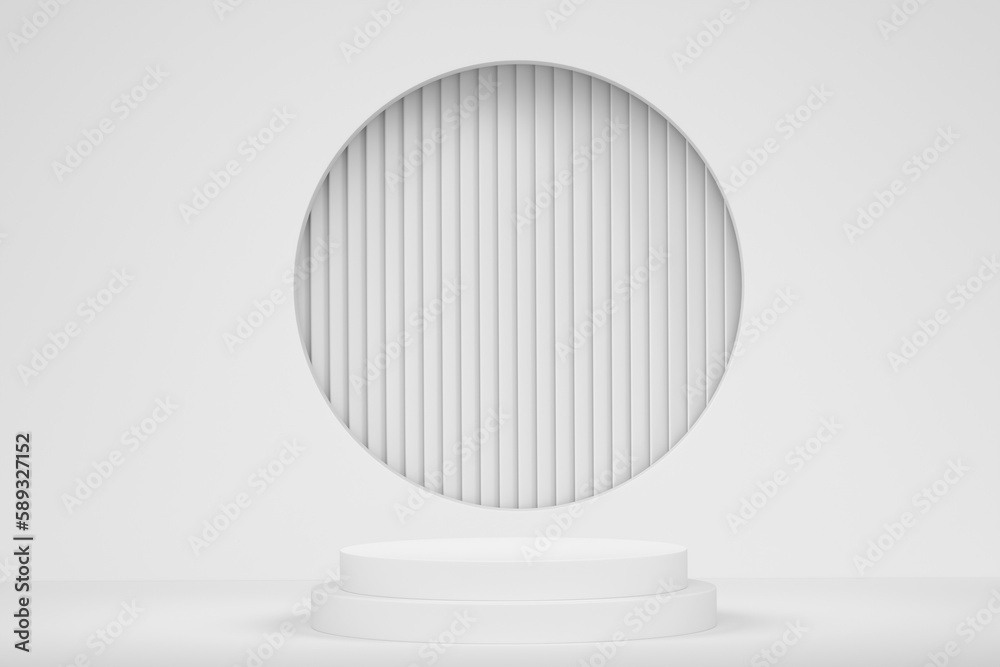 Pastel white cylinder podium with steps on monochrome background Pastel white cylinder podium with steps on monochrome background
