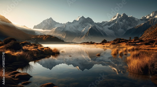 Landscape photo of a snow-capped mountain | Generative AI