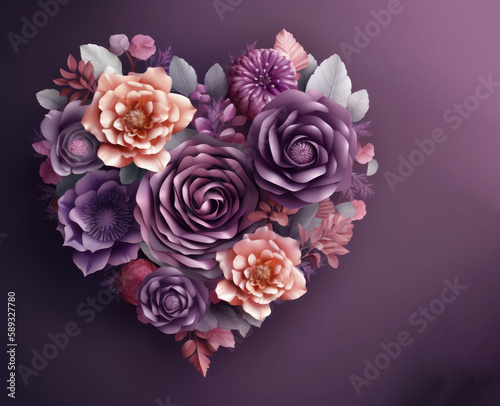 Mother s Day or Women s Day card with a flower shaped heart and copy space  Generative AI