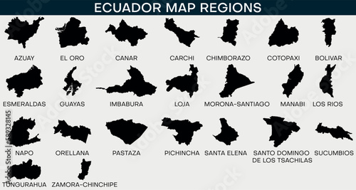 Map of Ecuador set regions outline silhouette vector illustration
 photo