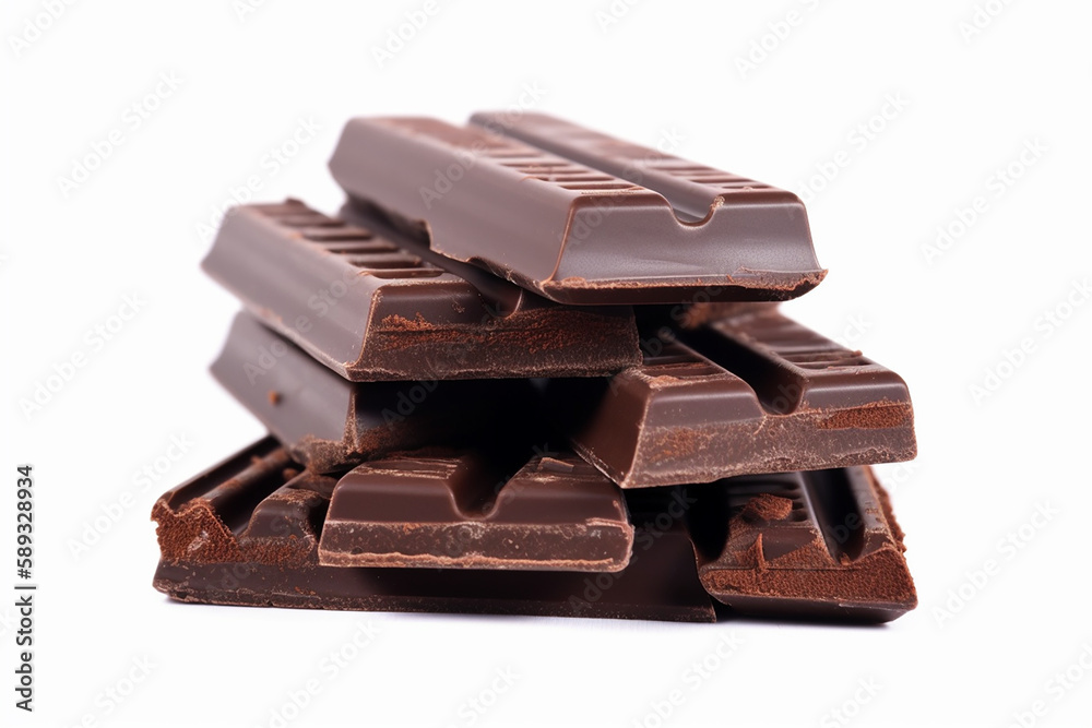 Stack of chocolate bars on white background. Generative AI Stack of chocolate bars on white background. Generative AI