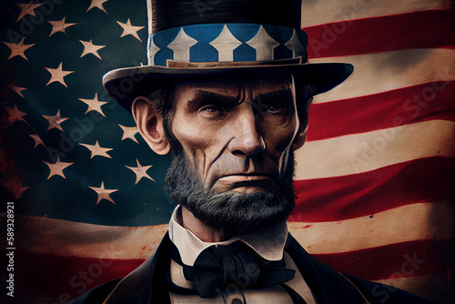Abraham Lincoln portrait in the US flag background