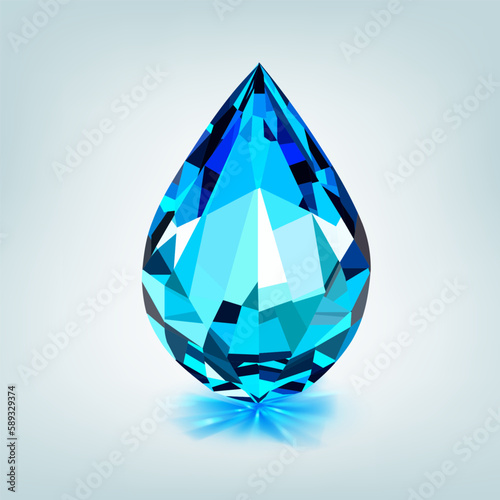 One big crystal drop in light blue color with glares and shadow