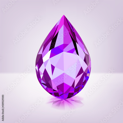 One big crystal drop in purple color with glares and shadow
