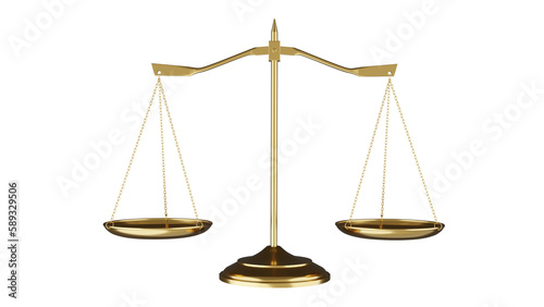 Golden Libra scales of justice isolated on transparent background. Scales concept. 3D render