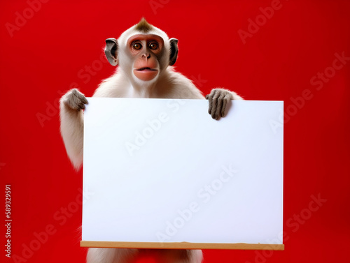 monkey holding a blank placard