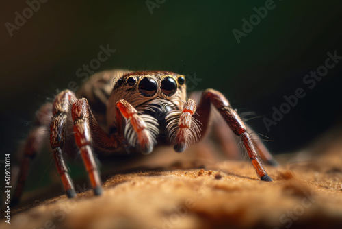 Jumping spider macro close-up. Generative AI