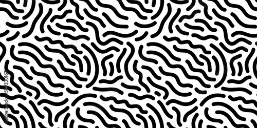 Black and white line doodle seamless pattern. Creative minimalist style art background, trendy design with basic shapes. Modern abstract monochrome backdrop.	