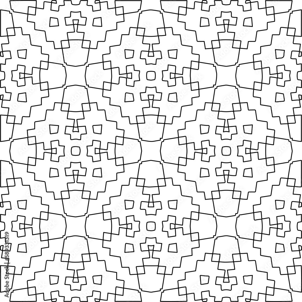 Stylish texture with figures from lines.Abstract geometric black and white pattern for web page, textures, card, poster, fabric, textile. Monochrome graphic repeating design. 