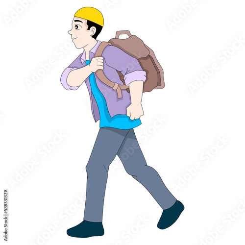 boy coming home from work was walking to the mosque to worship