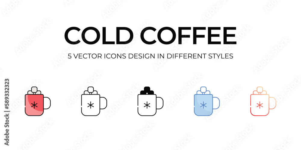 Cold Coffee Icon Design in Five style with Editable Stroke. Line, Solid, Flat Line, Duo Tone Color, and Color Gradient Line. Suitable for Web Page, Mobile App, UI, UX and GUI design.