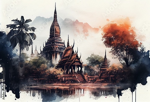 Fotografija Thailand, watercolor style, AI generative. Generative AI