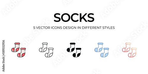 Socks Icon Design in Five style with Editable Stroke. Line, Solid, Flat Line, Duo Tone Color, and Color Gradient Line. Suitable for Web Page, Mobile App, UI, UX and GUI design.