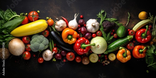 Fresh vegetables over dark background. Generative AI