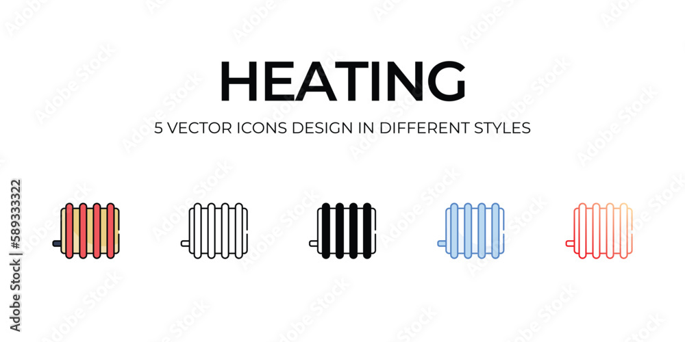 Heating Icon Design in Five style with Editable Stroke. Line, Solid, Flat Line, Duo Tone Color, and Color Gradient Line. Suitable for Web Page, Mobile App, UI, UX and GUI design. Heating Icon Design in Five style with Editable Stroke. Line, Solid, Flat Line, Duo Tone Color, and Color Gradient Line. Suitable for Web Page, Mobile App, UI, UX and GUI design.