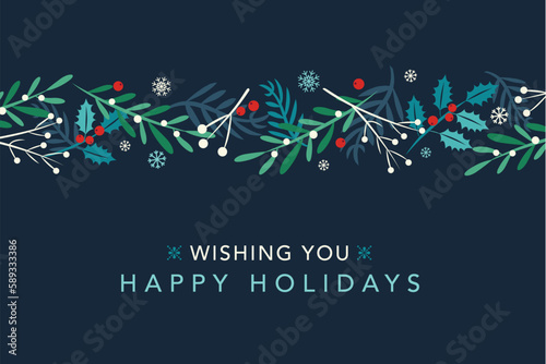 Dark Green Horizontal Band Happy Holidays Vector Illustration 1