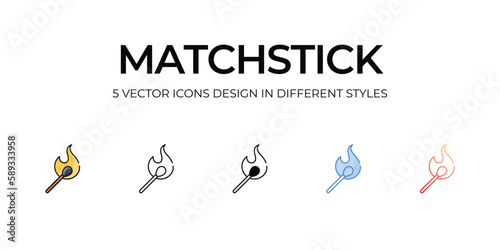 Matchstick Icon Design in Five style with Editable Stroke. Line, Solid, Flat Line, Duo Tone Color, and Color Gradient Line. Suitable for Web Page, Mobile App, UI, UX and GUI design.