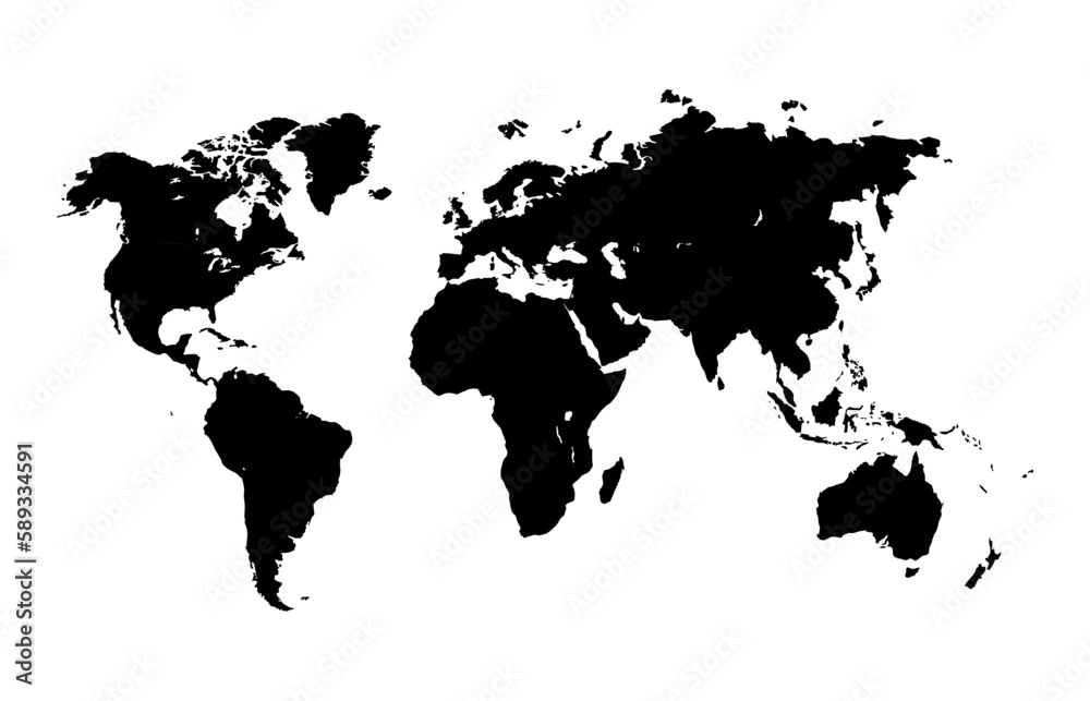 World map vector, isolated on white background. Flat Earth, gray map templates for website patterns, anual reports, infographics. Globe icons are similar worldmaps. Travel around the world, lat