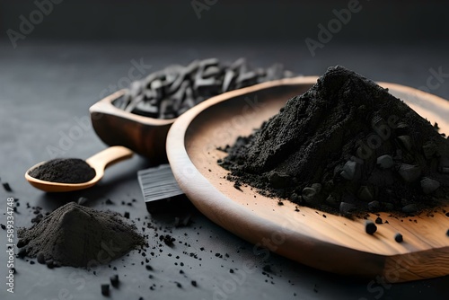 Natural wood charcoal,Bamboo charcoal powder has medicinal properties with traditional charcoal isolated on white background - Image