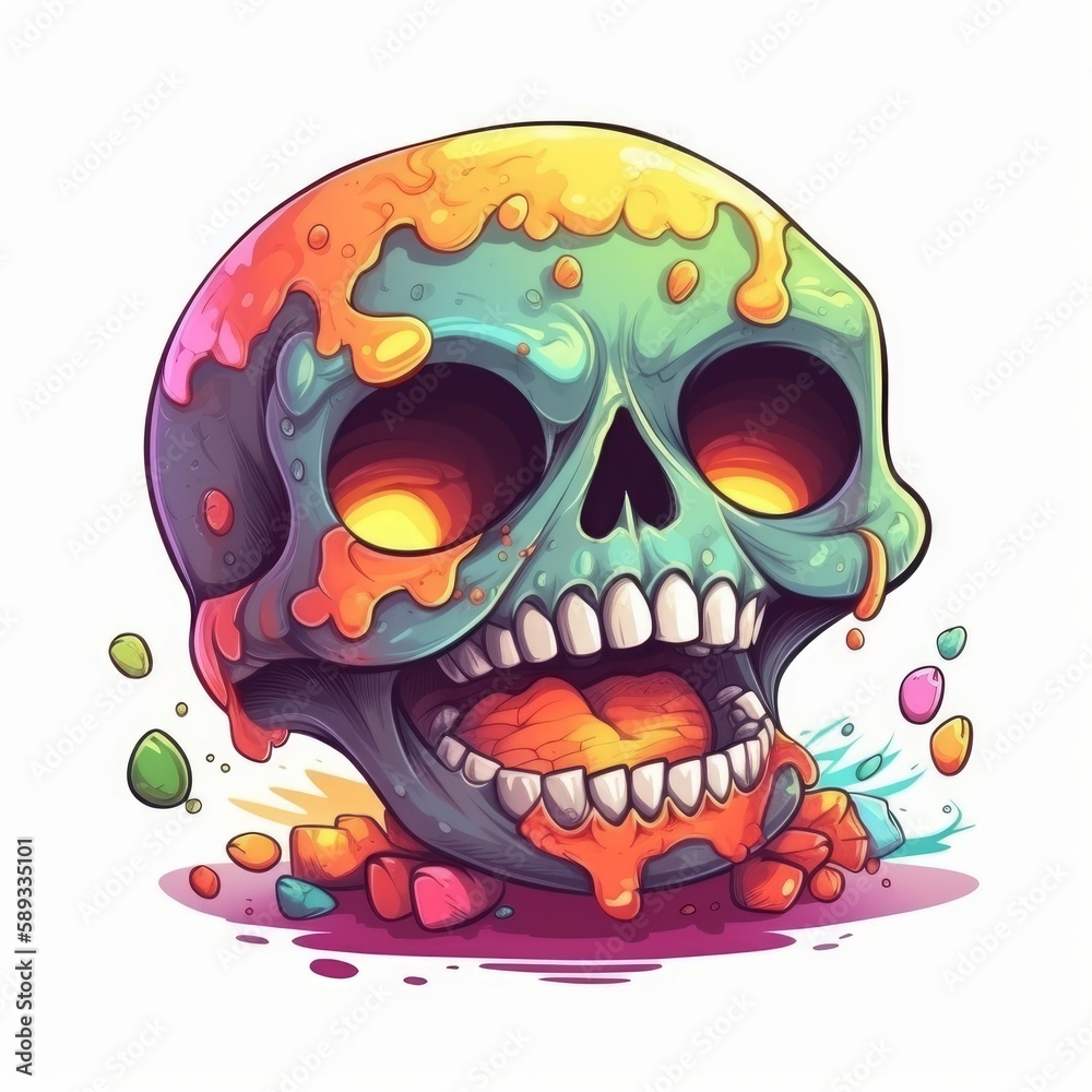 Fototapeta premium Whimsical Laughing Skull Illustration on White Backgroun