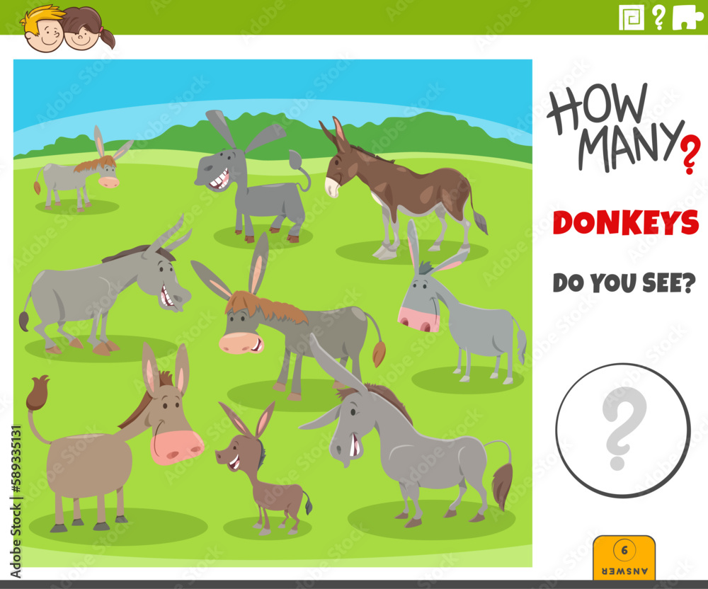 counting cartoon donkeys animals educational game