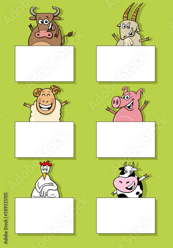 cartoon farm animals with cards or banners design set © Igor Zakowski