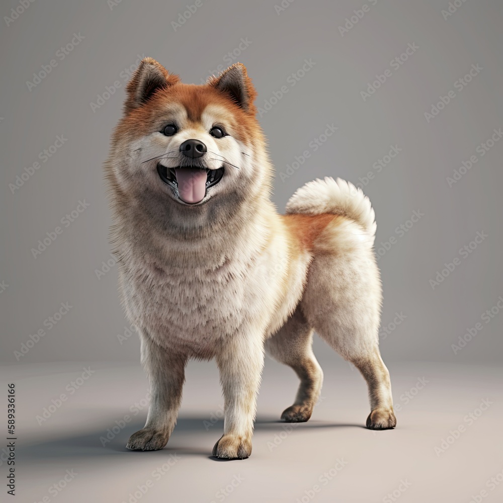 A Sweet and Cute Smiling Little Akita Dog - Delicate and Thin Animal, Innocently Friendly and Playfully Charming: Generative AI