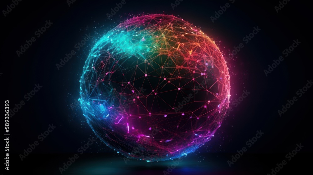 Fototapeta premium A bright and colorful globe with communication network concept. Smart earth, planet. Generative AI.