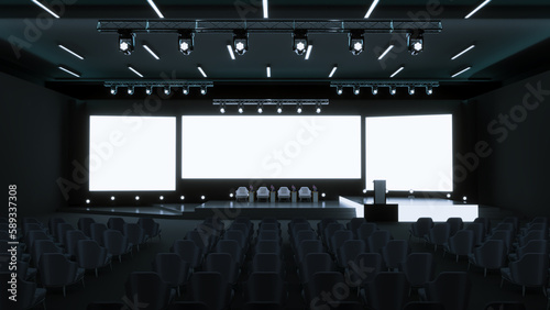 3D render of Empty stage Design for mockup, stage event with led screen