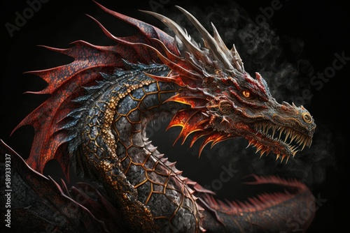 Chinese fire-breathing Dragon, selective focus. AI generated, human enhanced © top images