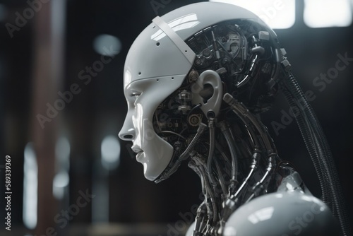 Modern futuristic robot human assistant. AI generated  human enhanced.