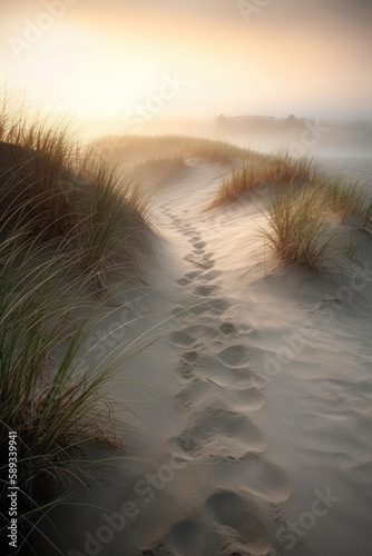 Serenity at Sunrise - A Minimalist Coastal Scene. Generative Ai