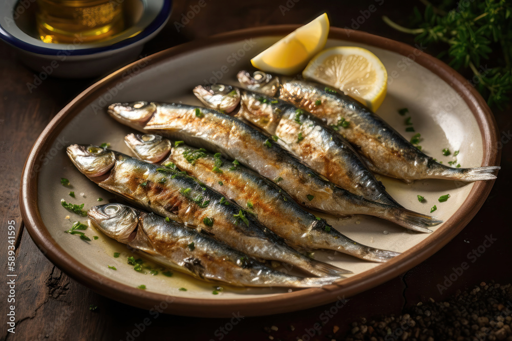Sardinhas Assadas - A Delicious Portuguese Dish. Generative Ai Sardinhas Assadas - A Delicious Portuguese Dish. Generative Ai