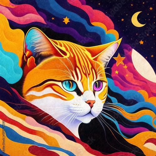 猫アート・イラスト｜宇宙と猫のハイブリット｜Generative AI photo