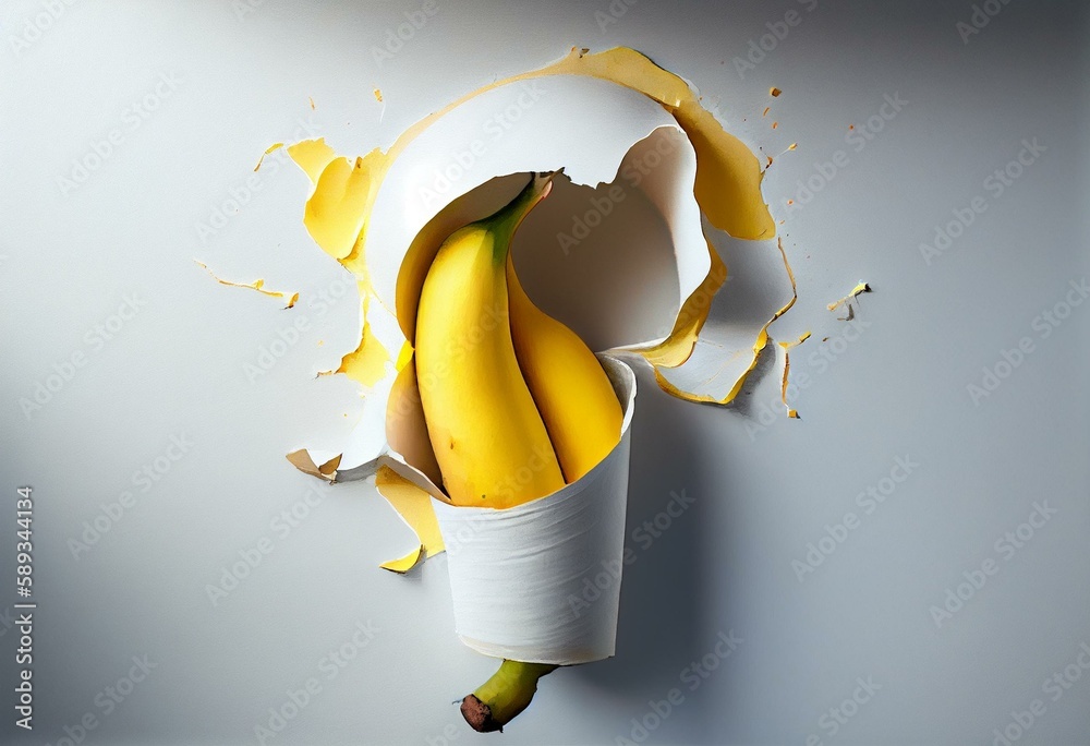 The banana duct taped to the white wall. Realistic watercolor painting