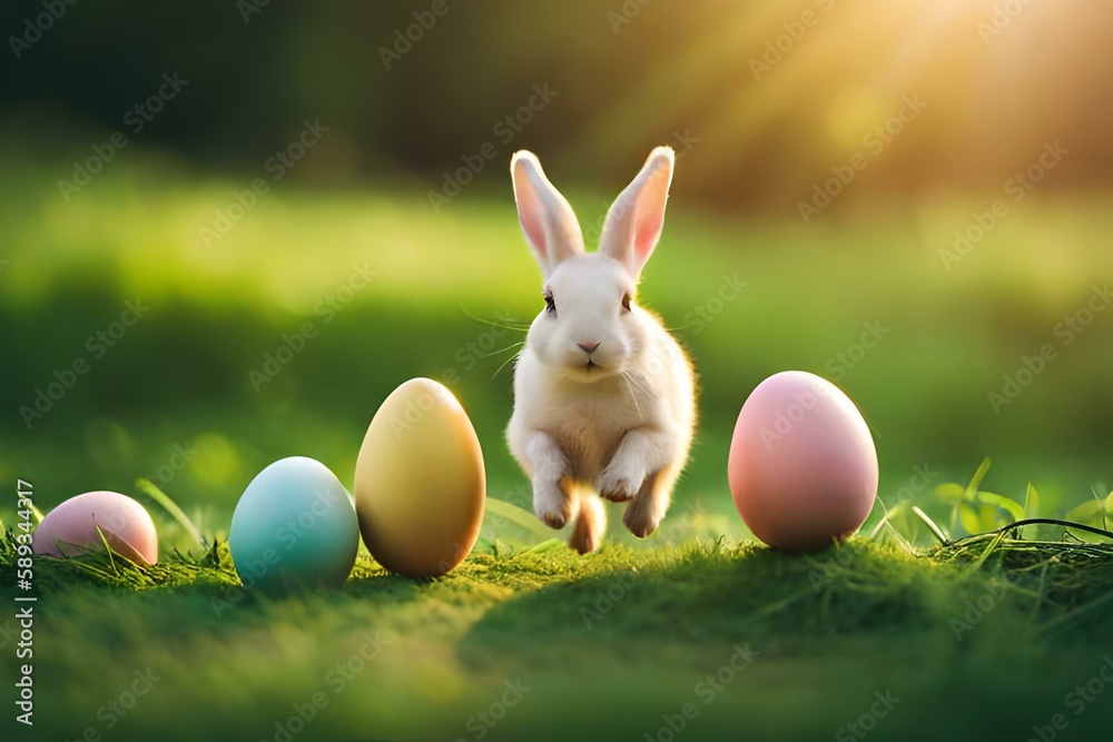 Fototapeta premium easter bunny with eggs