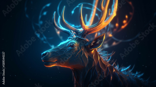 Male Deer with Glowing Antlers. Magical Artistic Render