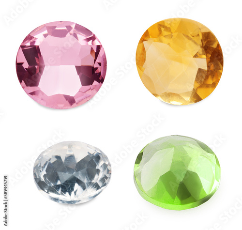 Set of beautiful gemstones on white background