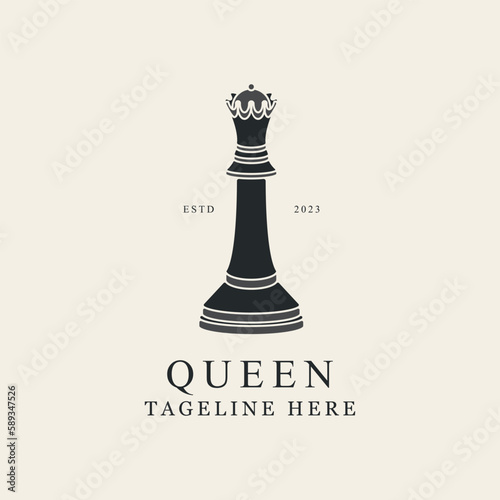 queen chess line art design logo vector.