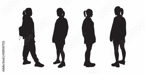 vector set of woman silhouette with her fashion standing from several slides 