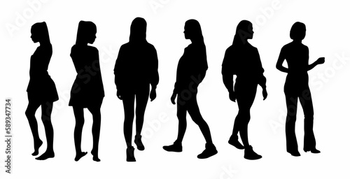 vector set of woman silhouette with her fashion standing from several slides