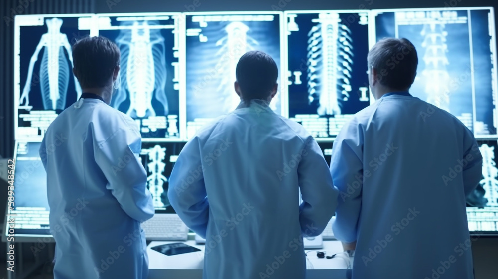 Group of doctors looking at x-ray image in the hospital, Generative Ai Group of doctors looking at x-ray image in the hospital, Generative Ai