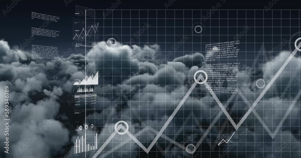 Animation of data processing against dark clouds in the sky Animation of data processing against dark clouds in the sky