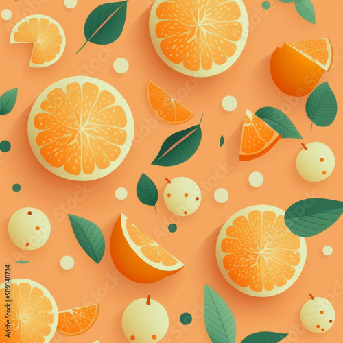 Ilustração de fundo pastel laranja padrão de fruta.